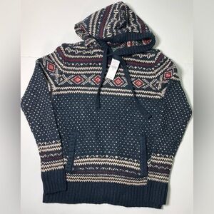 NWT American Eagle Navy Fair Isle Knit Hoodie Sweater